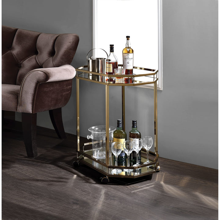 Modern Serving Cart for Dining Room Gold Contemporary Metal Natural Finish