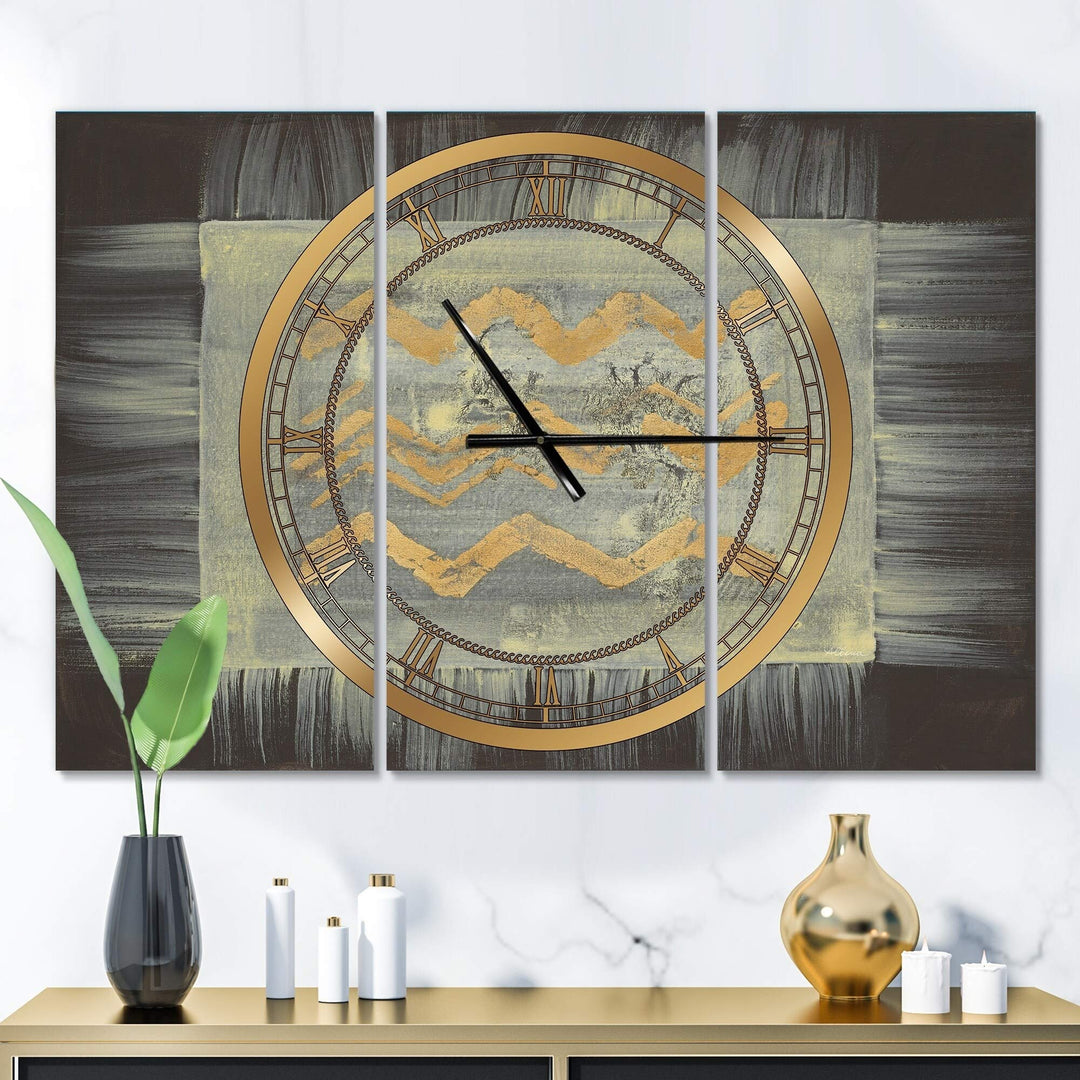 Abstract I' Glam 3 Panels Large Wall Clock - 36 in. Wide X 28 High Panels