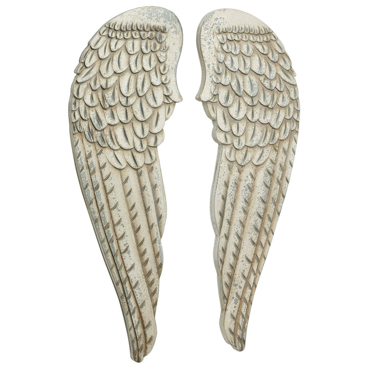 Large Distressed White Angel Wings Wood Wall Art Set Of 2 13" X 40.50" Each