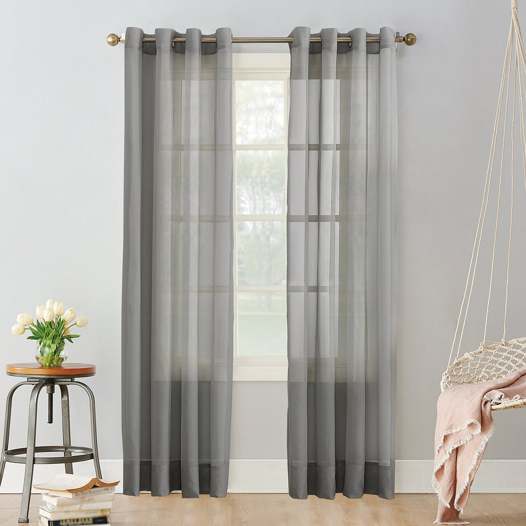 No. 918 Emily Sheer Voile Grommet Curtain Panel 59" x 84" Charcoal Gray 59x84 - Charcoal