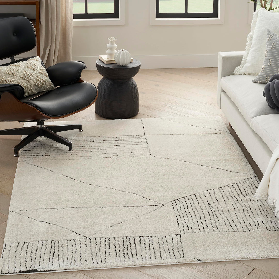 Nourison Cozy Modern Scandinavian Ivory Black 5'3" x 7' Area Rug Non-Shedding Black/Ivory - 5'3" x 7'