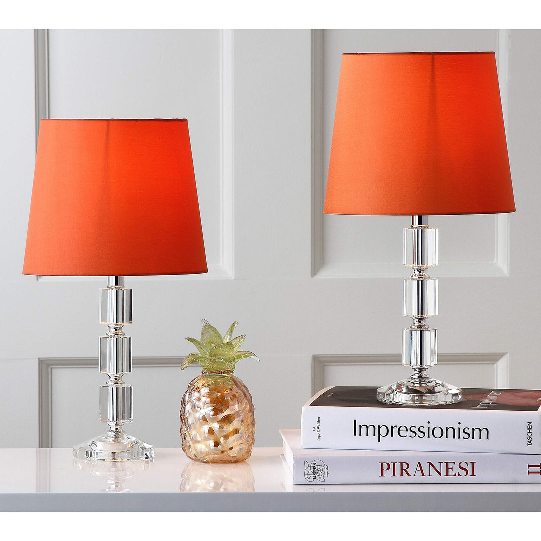 Lighting 15-inch Orange Shade Crystal Cube Table Lamp (Set of 2) 9"x9"x16" Clear