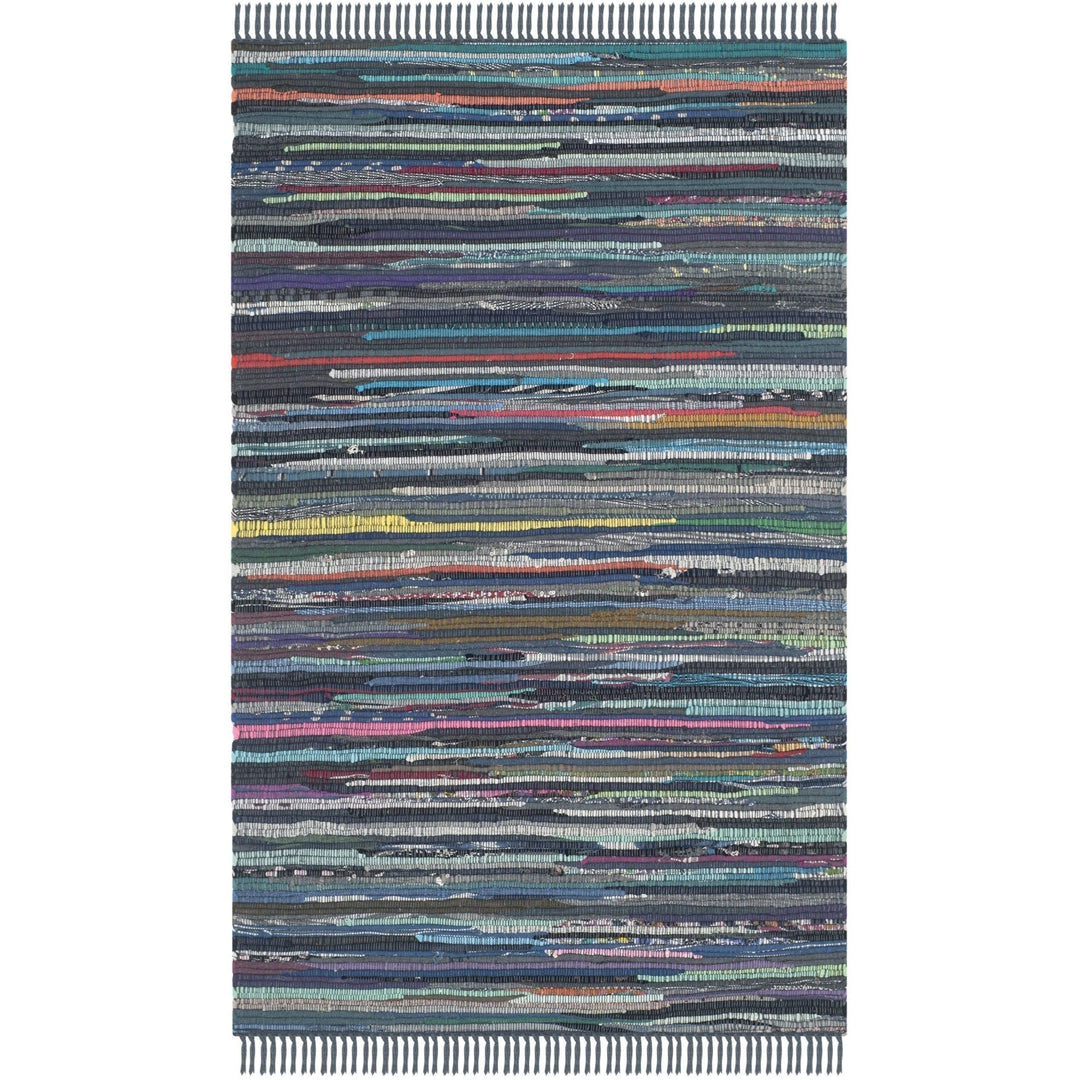 Rag Rug Runner with Tassels Ink Blue Multicolor Rags Weave Floor Mat Hallway 2'3" x 5' - Ink/Multi