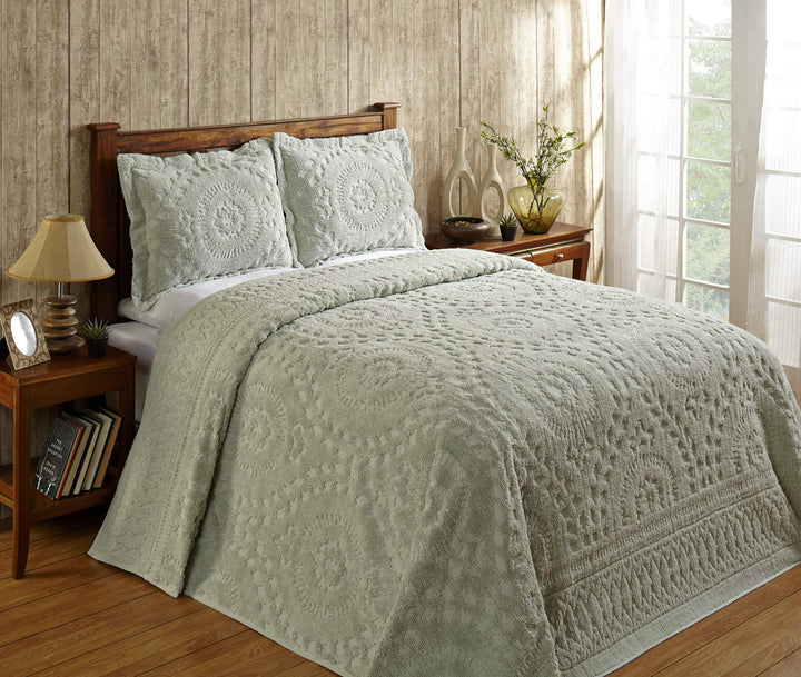 Better Trends Rio Bedspread Set Available with Matching Shams Super Soft and Sage - Queen