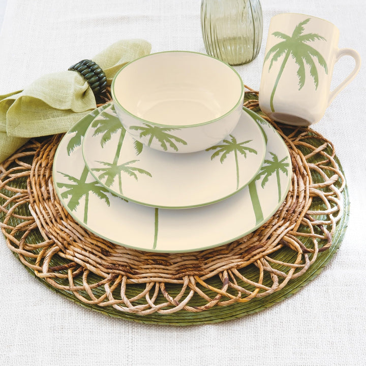 Palm Tree 16pc Dinnerware Set Multi Color Coastal Casual Round Ceramic 16