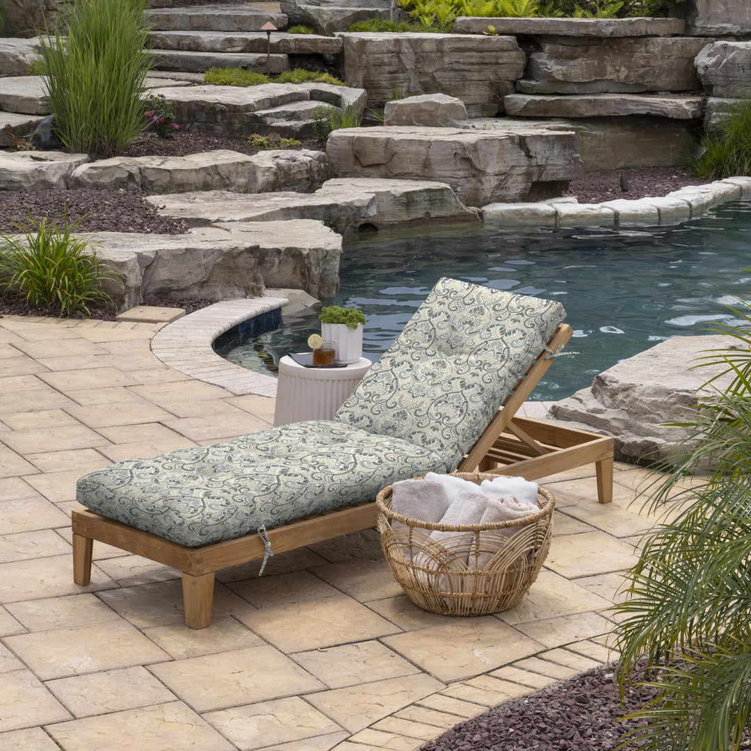 Arden Selections Outdoor Plush Modern Tufted Chaise Cushion 76 x 22 Water Ashland Jacobean