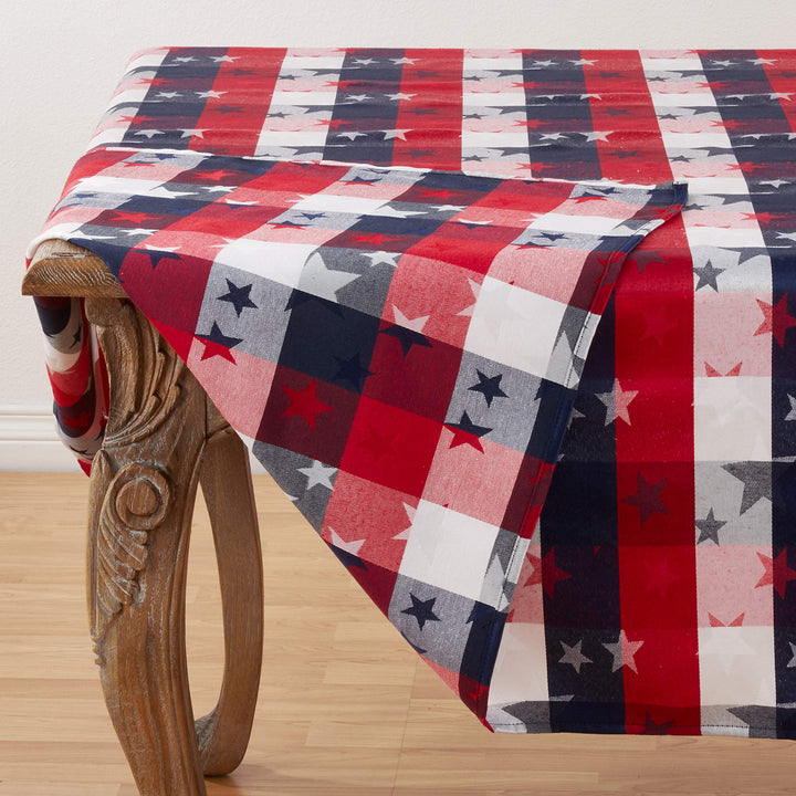 Patriotic Plaid & Star Design Table Tablecloth