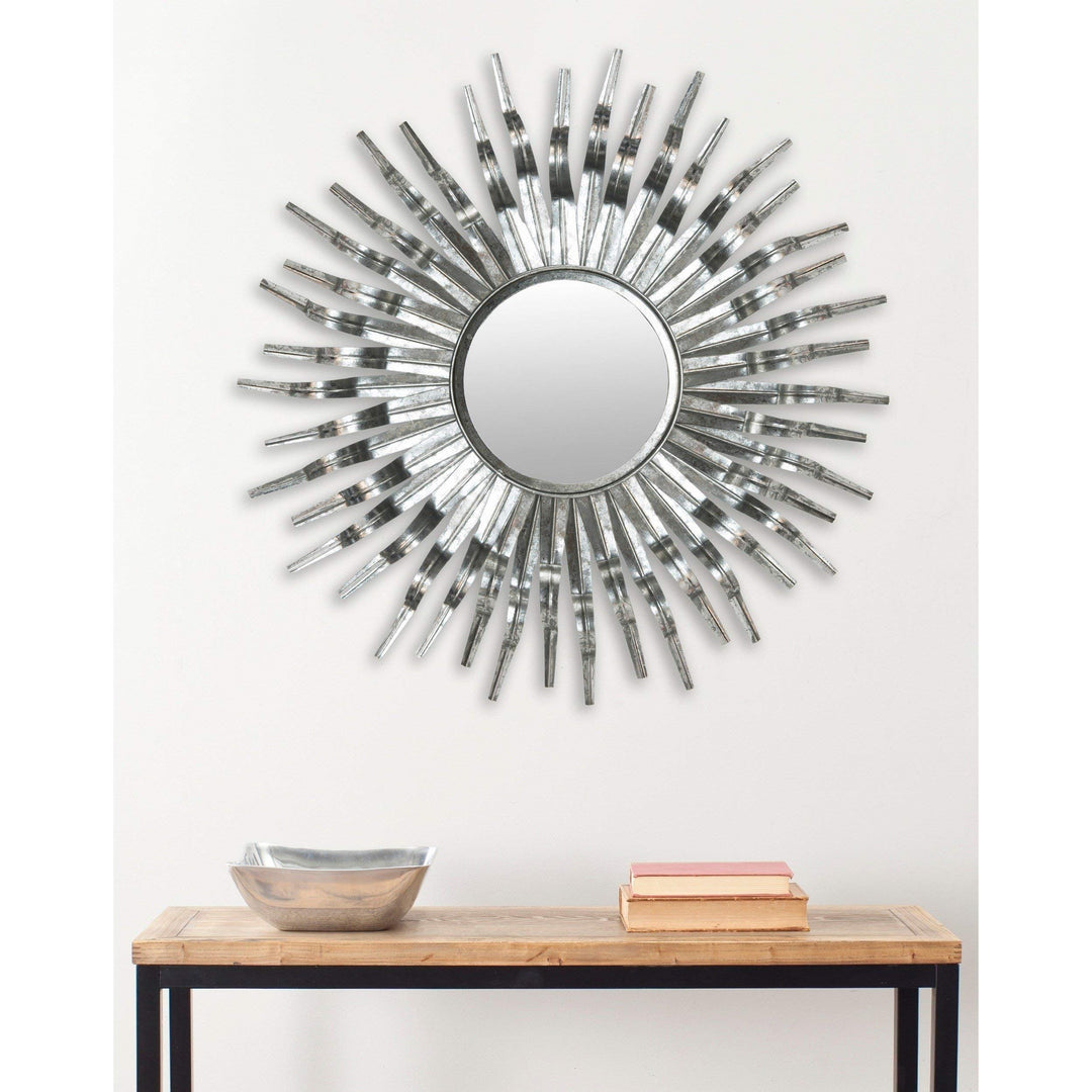 Large Silver Sunburst Mirror Midcentury Bursting Round Decorative Wall Mounted