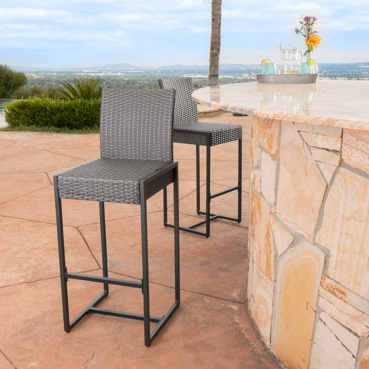 Christopher Knight Home Conrad Outdoor Wicker Barstools 2-Pcs Set Grey