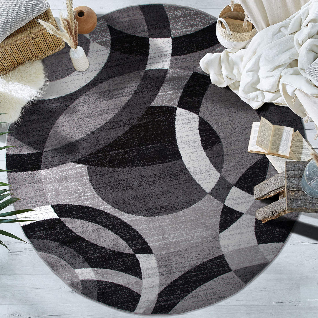 Rugshop Contemporary Abstract Circles Perfect for high traffic areas of your 6'6" round - Gray