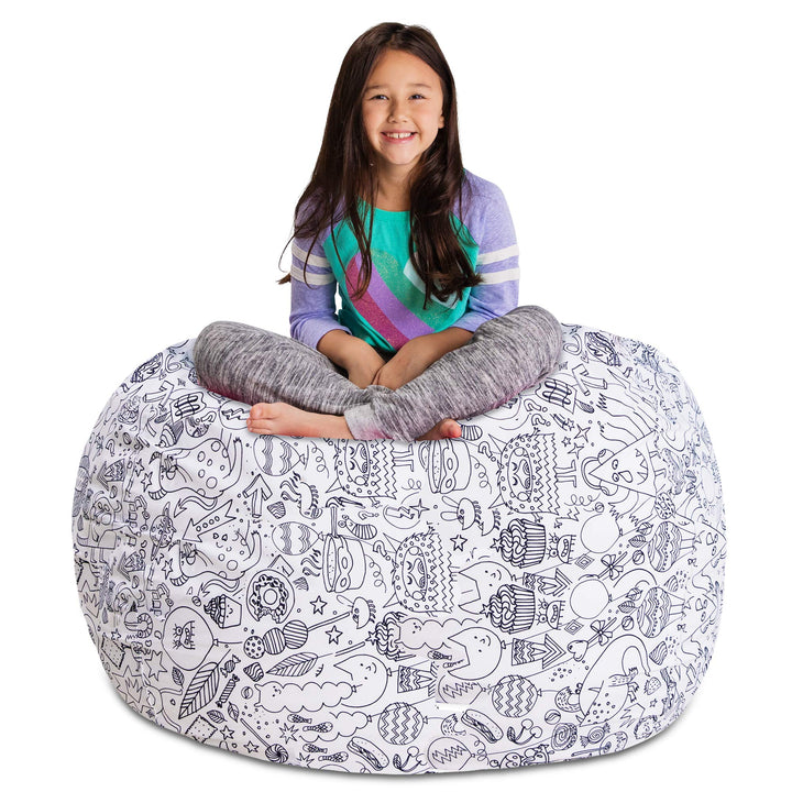 Posh Stuffable Kids Stuffed Animal Storage Bean Bag Chair Cover - Childrens 48 Inches Extra Large - Canvas Coloring Fabric - Fun Creatures