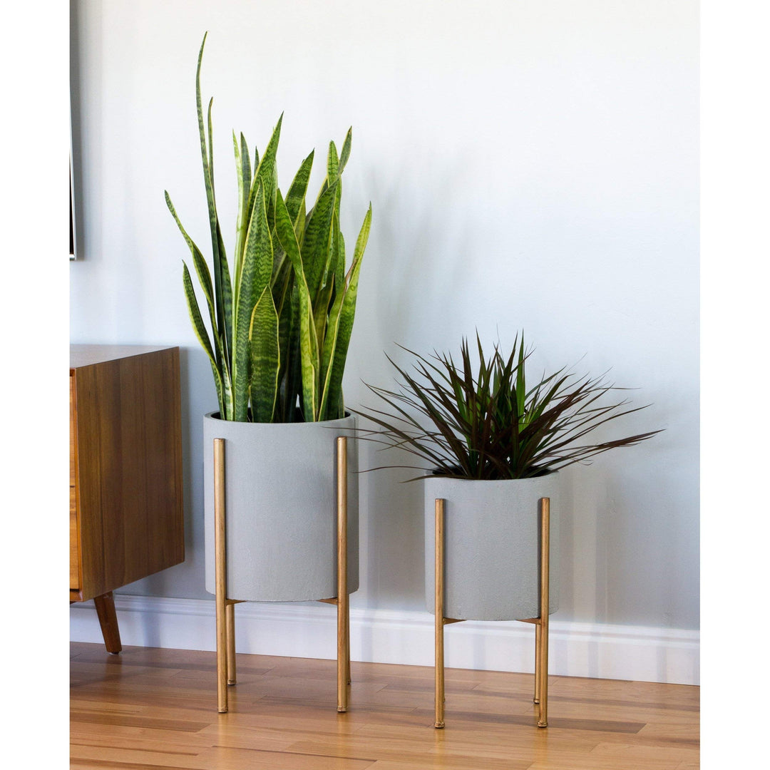 Grey Mid Century Plant Stand Set of 2 Gold Planter Boxes Planting Storage Indoor