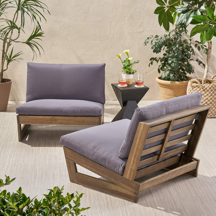 GDFStudio Outdoor Acacia Wood Club Chairs with Cushions (Set of 2) Gray and Dark