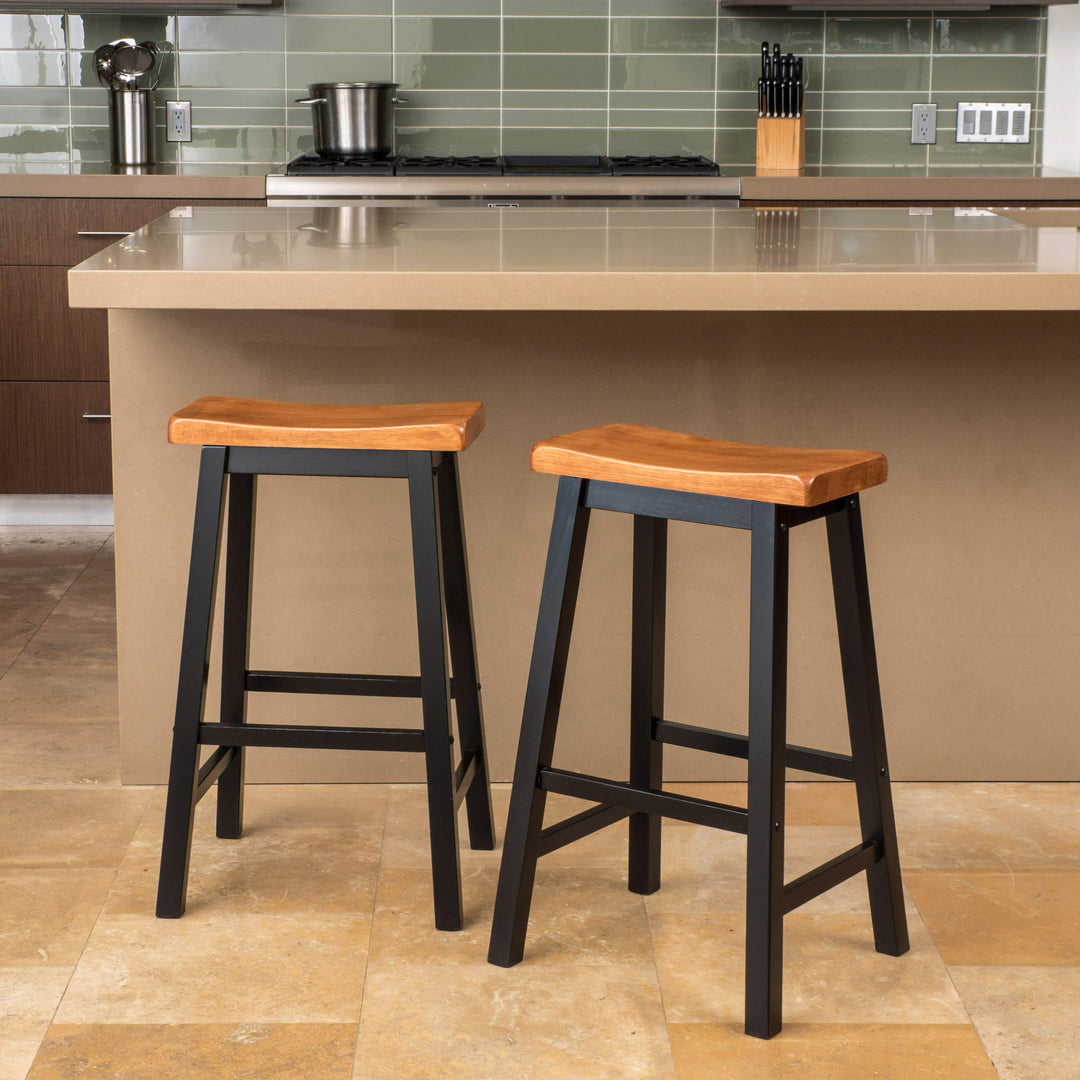 Christopher Knight Home Pomeroy 29" Saddle Stools 2-Pcs Set Walnut / Black