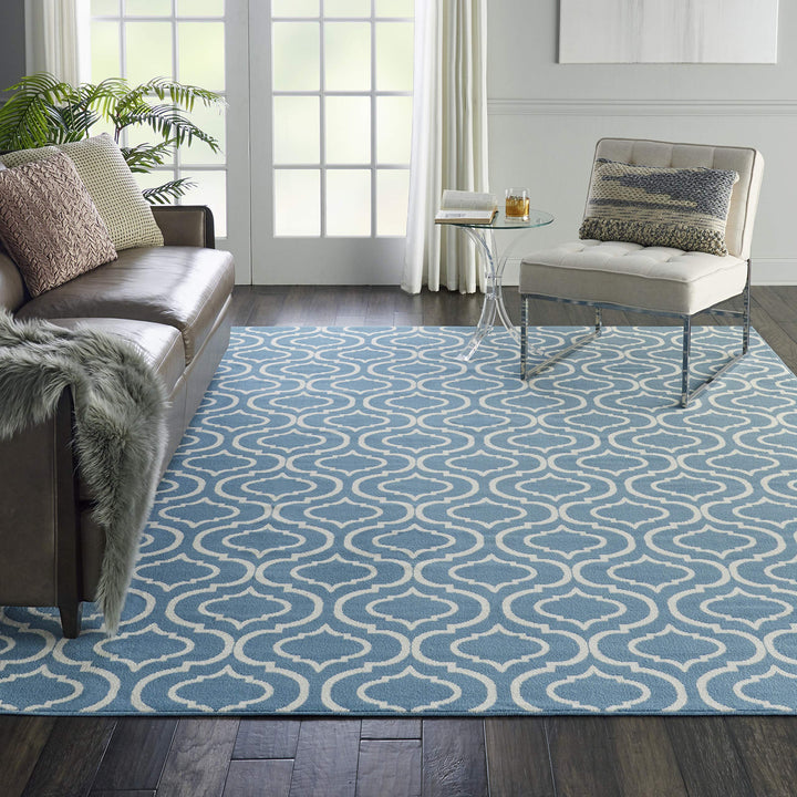 Nourison Jubilant Trellis Blue 7'10" x 9'10" Area -Rug Easy -Cleaning Non 7'10" x 9'10" - Blue