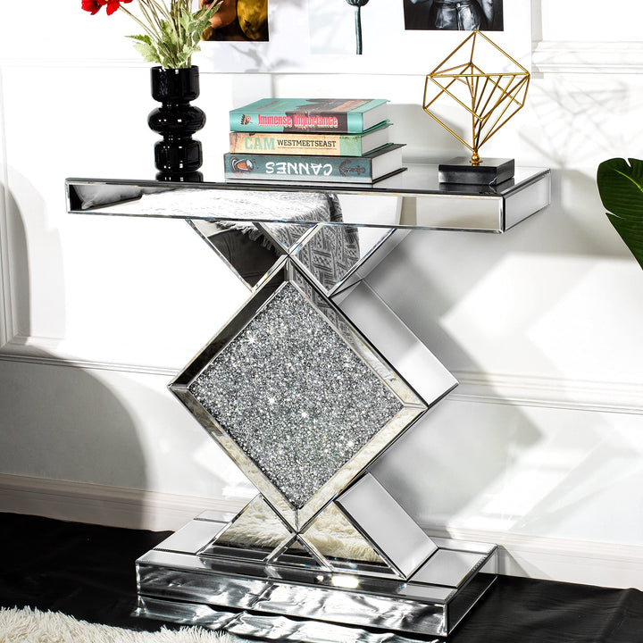 Contemporary Mirrored Console Table Silver Glam Rectangular Glass MDF Glossy