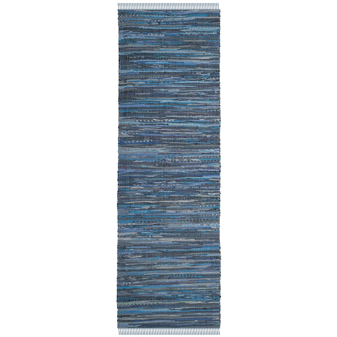 Rag Rug Runner with Tassels Navy Aqua Blue Rags Weave Floor Mat Hallway