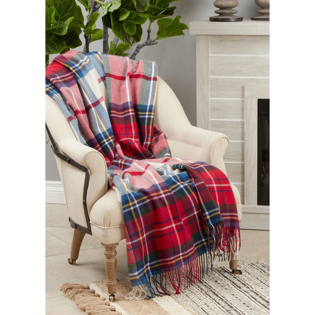 Casual Throw Blanket with Plaid Design Red Country Acrylic