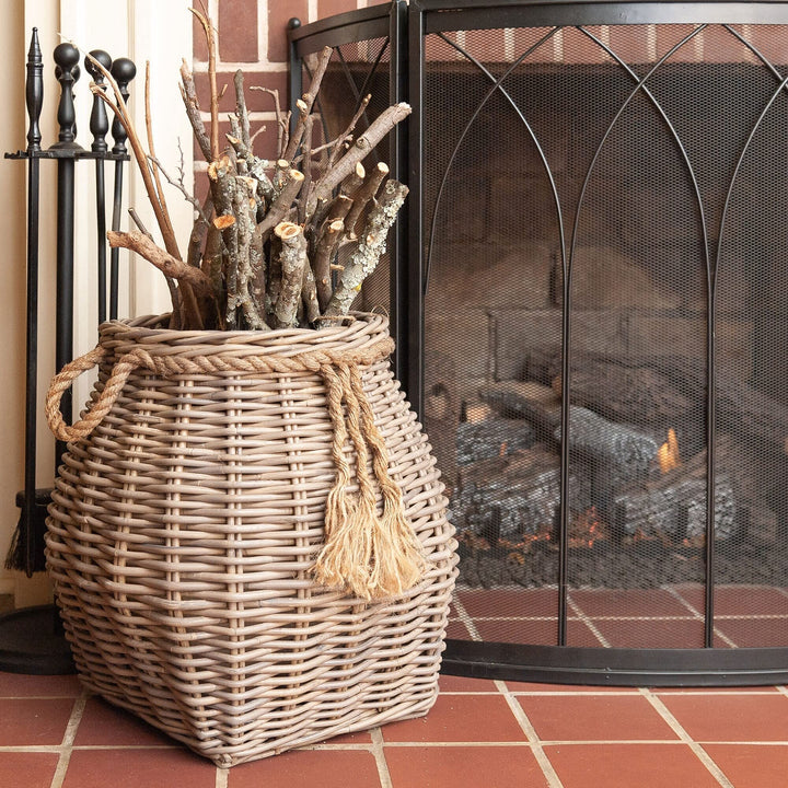 17" Natural Handwoven Rattan Basket Brown Handmade - Diamond Home USA