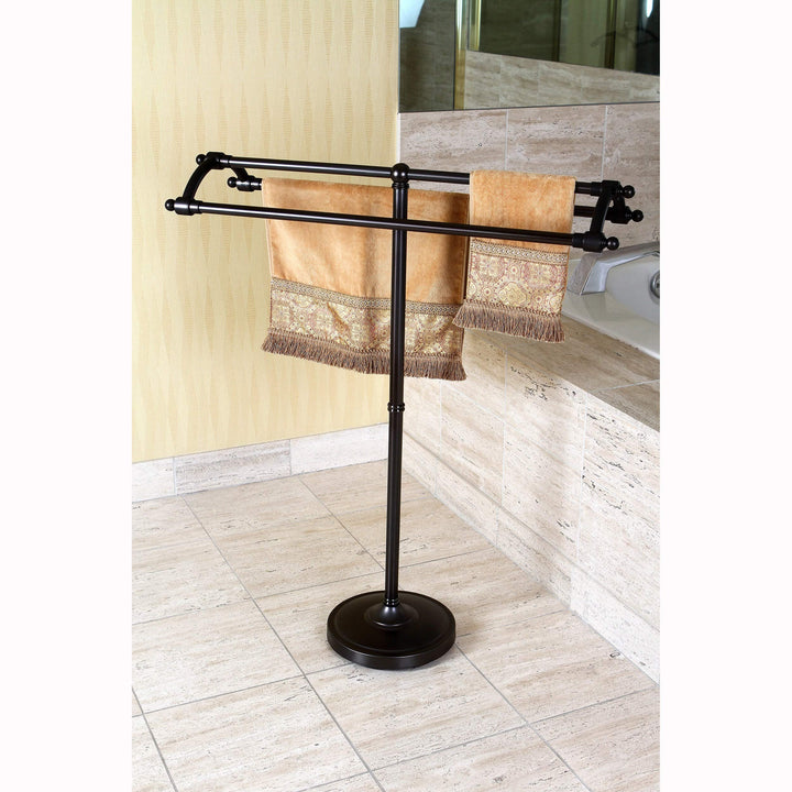 Oil Rubbed Bronze Pedestal Bath Towel Rack - Brown Metal Finish