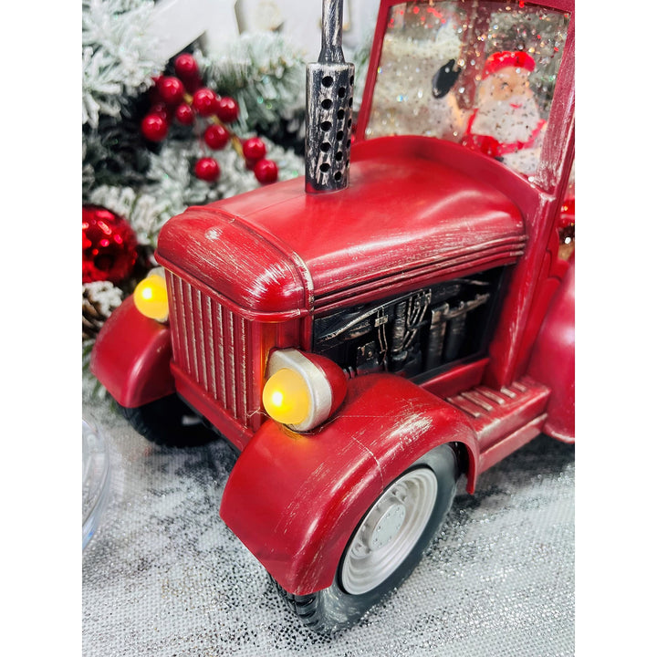 Santa's Red Tractor Lighted Snow Lantern 6.5" 6.5" h X 5.25" 8.75" w Multi Color