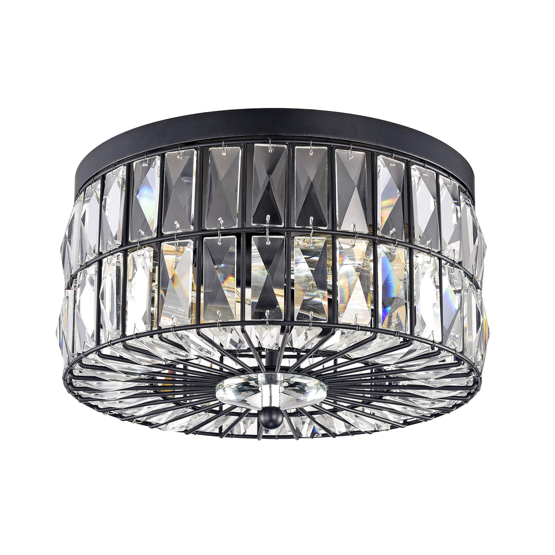 2- Light Crystal Glass Flush Mount Chandelier in Black Glam Modern - Diamond Home USA