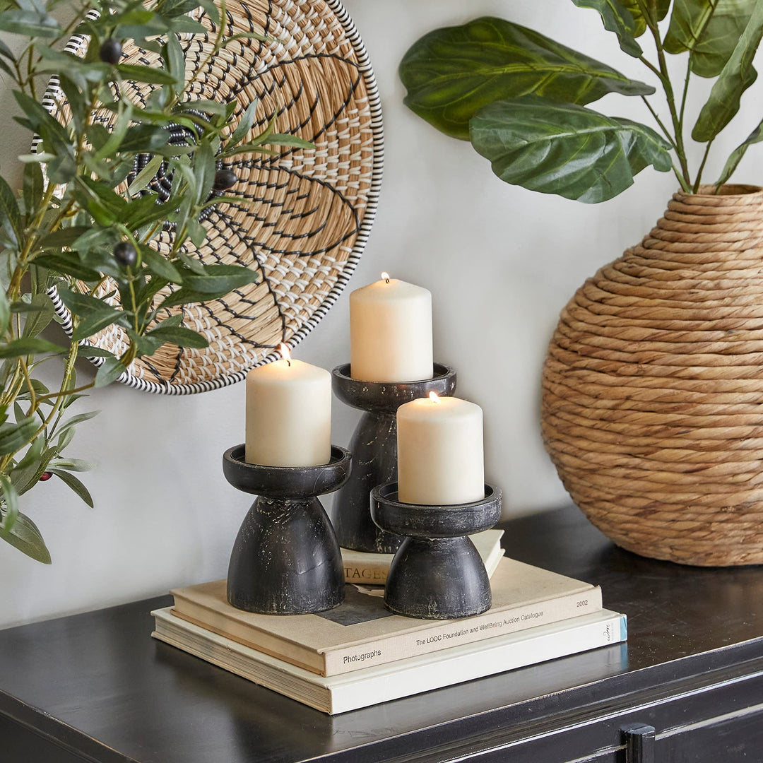 Black Wood Traditional Candle Holder (Set of 3) 5 X 6