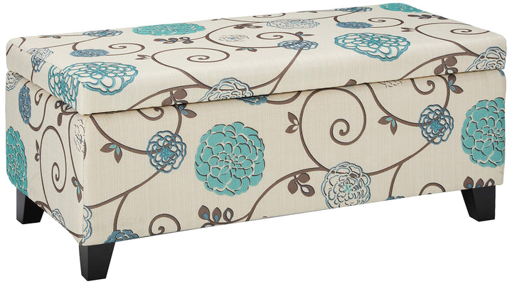 Christopher Knight Home Breanna Fabric Storage Ottoman White And Blue Floral