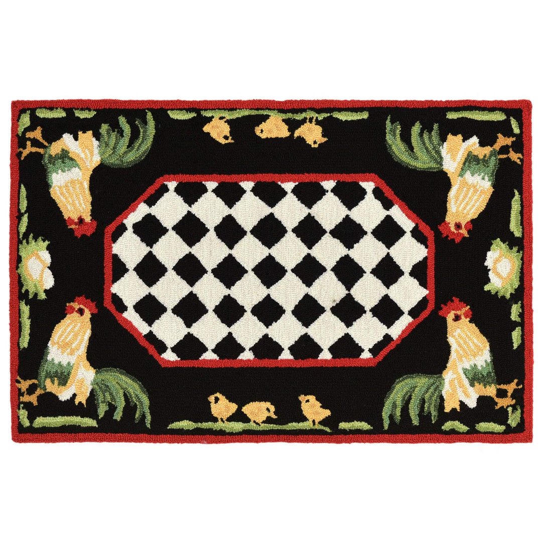 Frontporch Rooster Indoor/Outdoor Rug Black 24"x60" Novelty Rectangle