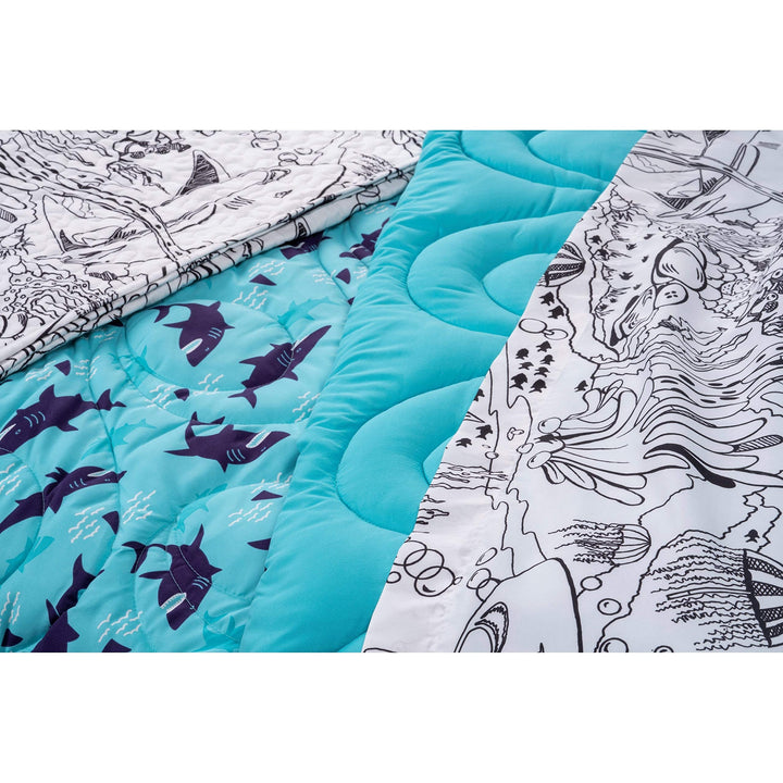 2 Piece Shark Comforter Twin Set Kids Shark Bedding Under Sea Fish Creature Twin/Full - Queen/Full - Diamond Home USA