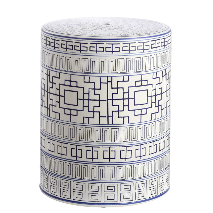 Indoor/Outdoor Ceramic Decorative Garden Stool Blue White Modern Contemporary