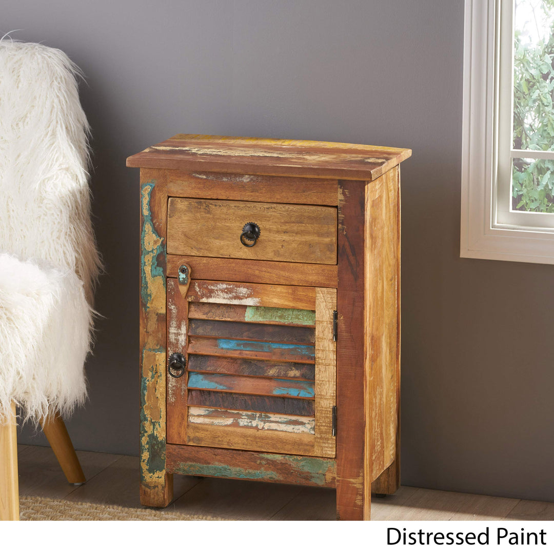 GDFStudio Wooden Side Table with Drawer Distressed Paint