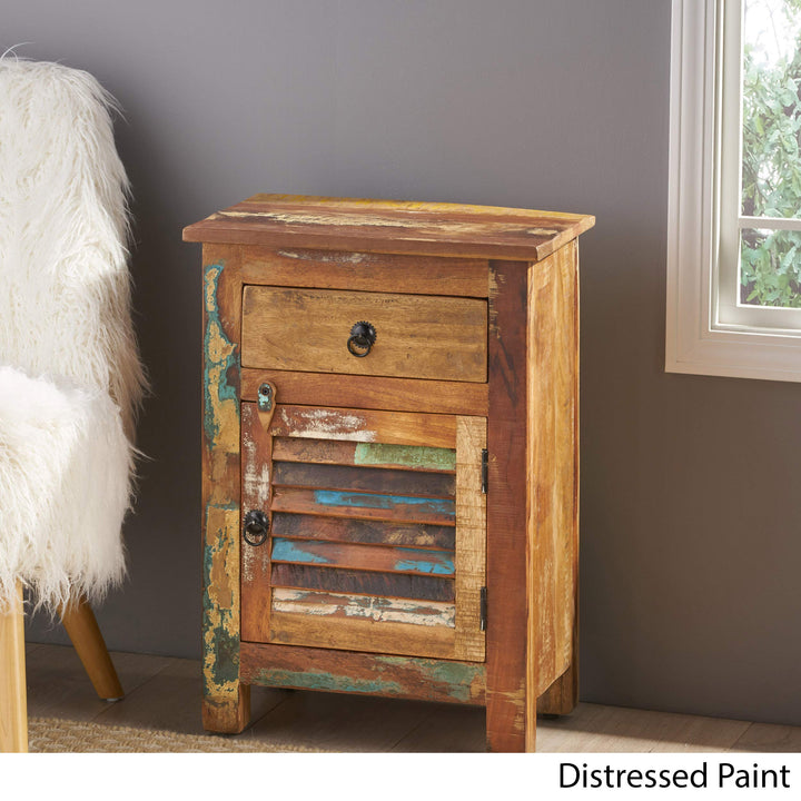 GDFStudio Wooden Side Table with Drawer Distressed Paint