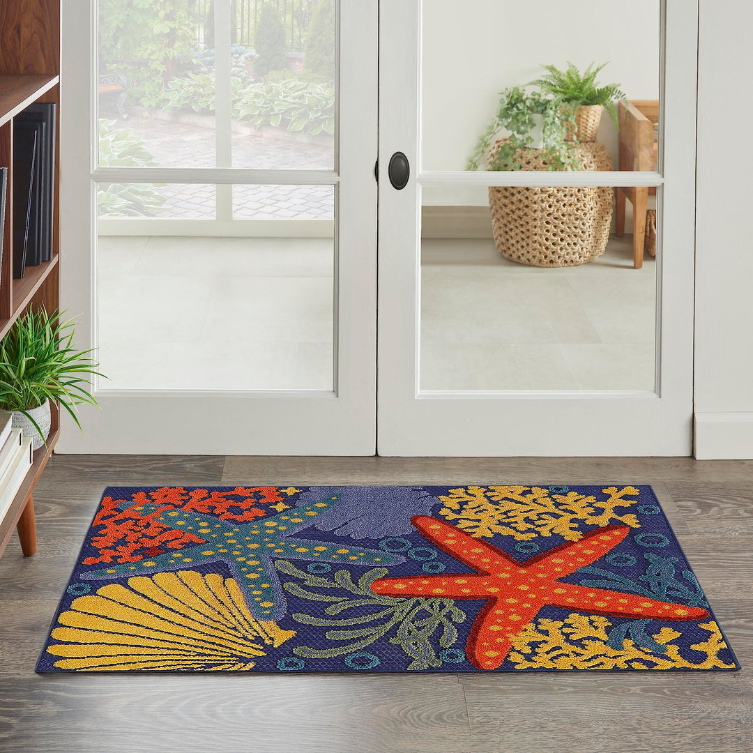 Nourison Aloha Indoor/Outdoor Navy Multicolor 2'8" x 4' Area Rug Easy Cleaning 2'8" x 4' - Navy/Multi