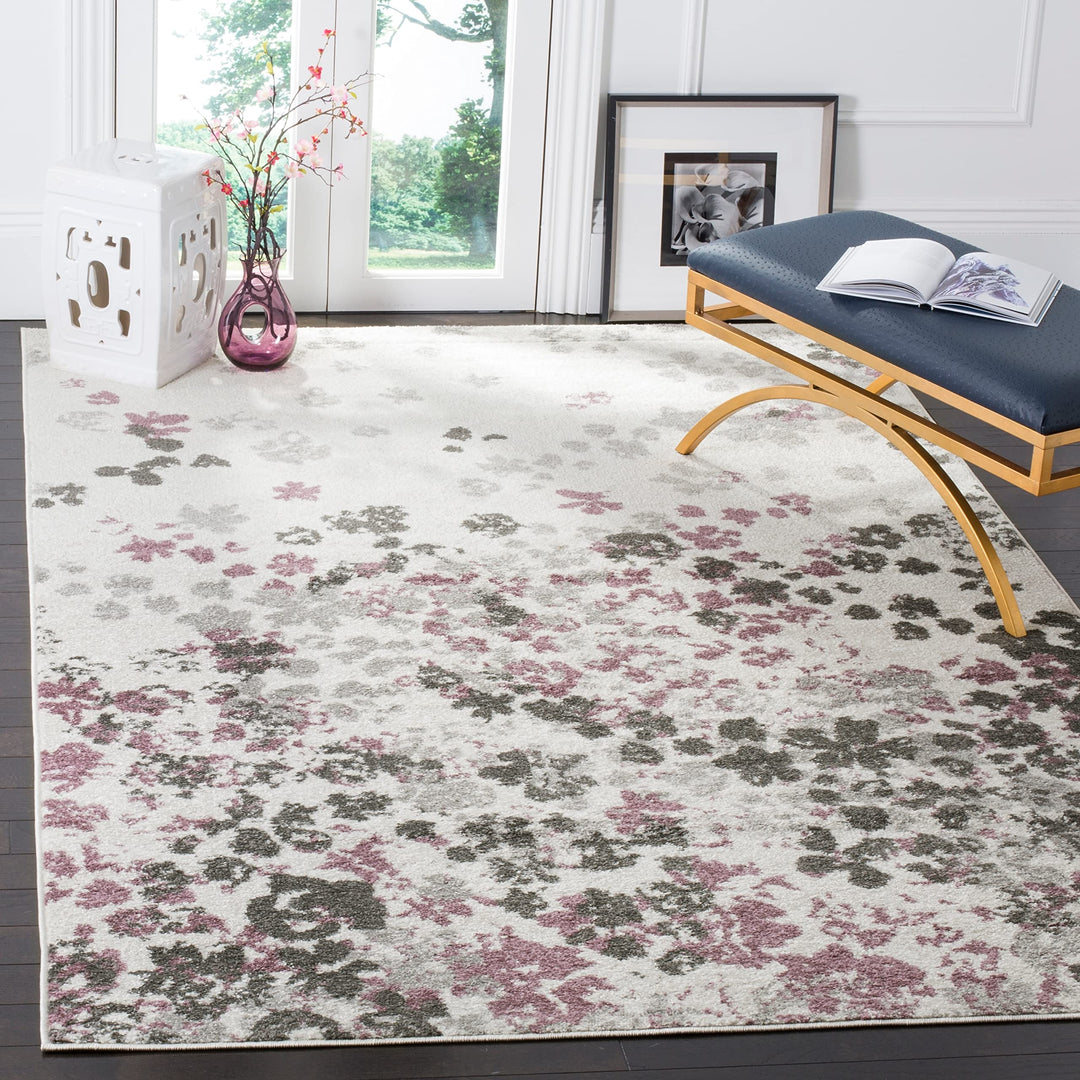 SAFAVIEH Adirondack Collection Accent Rug - 4' x 6' Light Grey & Purple Floral