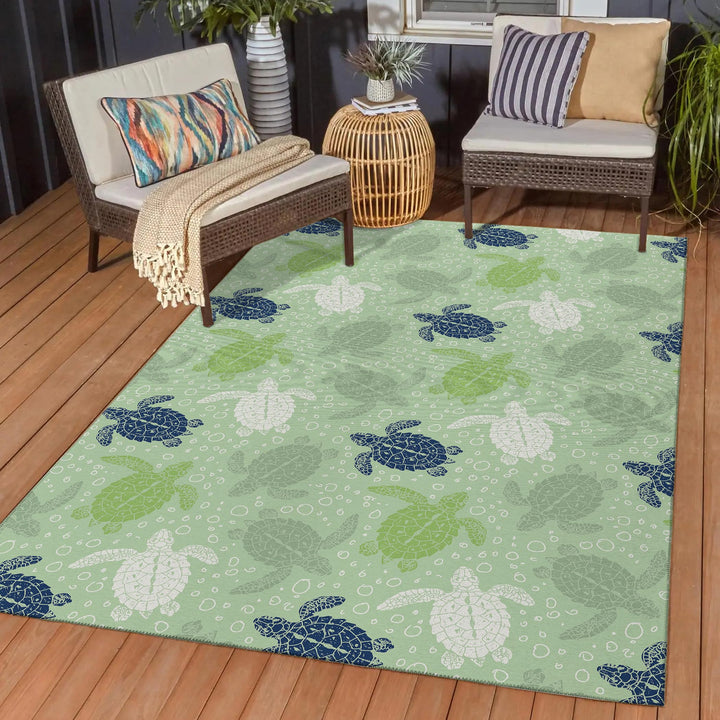 Indoor/ Outdoor Surfside Turtle Washable Rug New