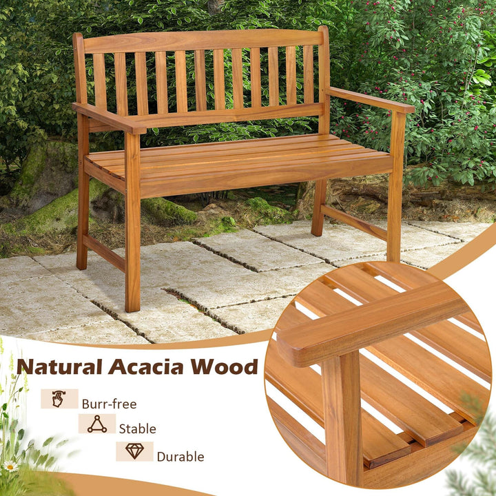 Patio Acacia Wood Bench 2-Person Slatted Seat Backrest Lbs Natural