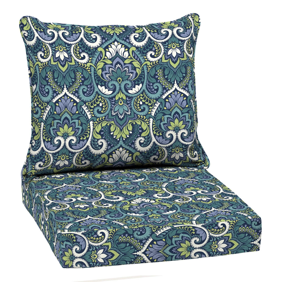 Outdoor 24 X 22 in. Deep Seat Set 24" L 22" W 5" H Blue Damask Bohemian Eclectic