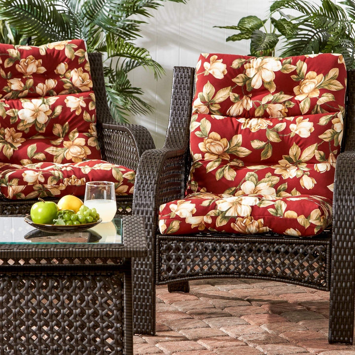 Outdoor Floral High Back Chair Cushions (Cushions Only) (Set of 2) Red White