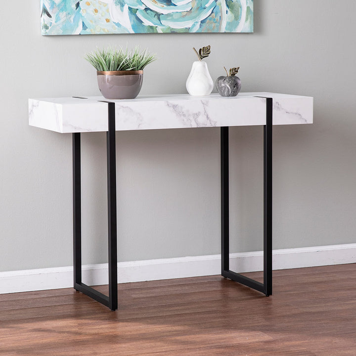 Modern Marble Console Table Black White Contemporary Rectangle ron MDF Glossy