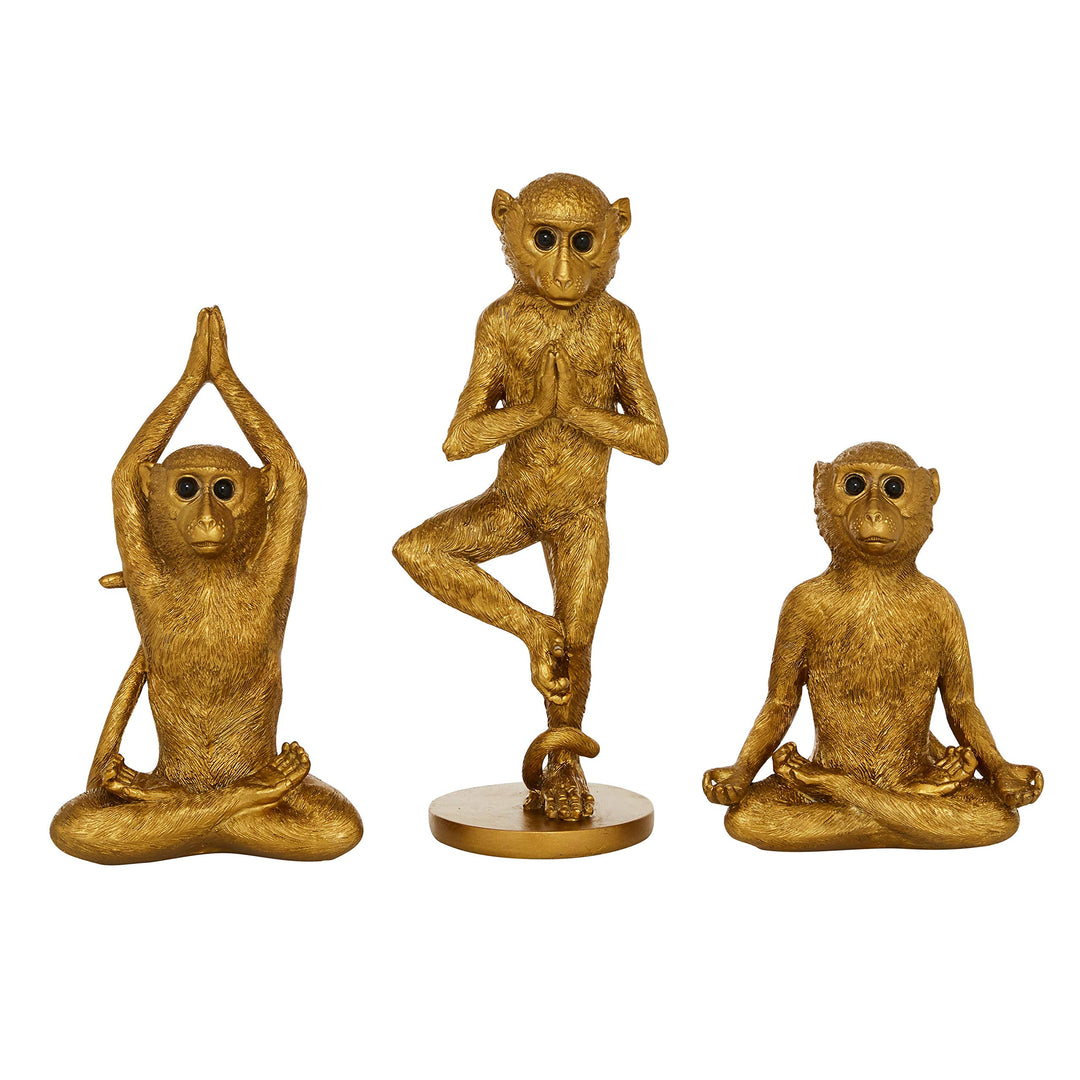 Metallic Gold Monkey Sculptures Set of 3 4 X 11 Resin