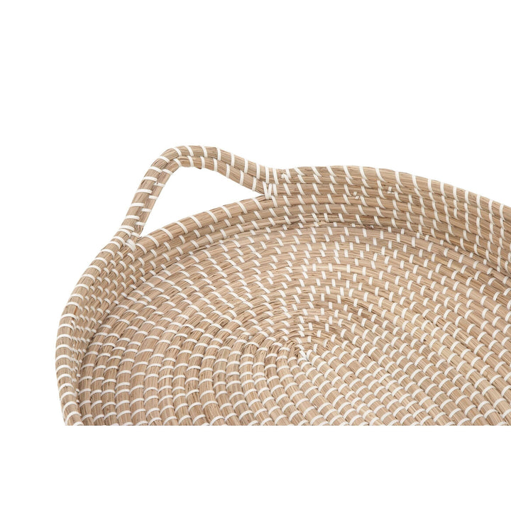 2-Piece Round Seagrass Tray Set Brown Bohemian Eclectic Natural Fiber - Diamond Home USA