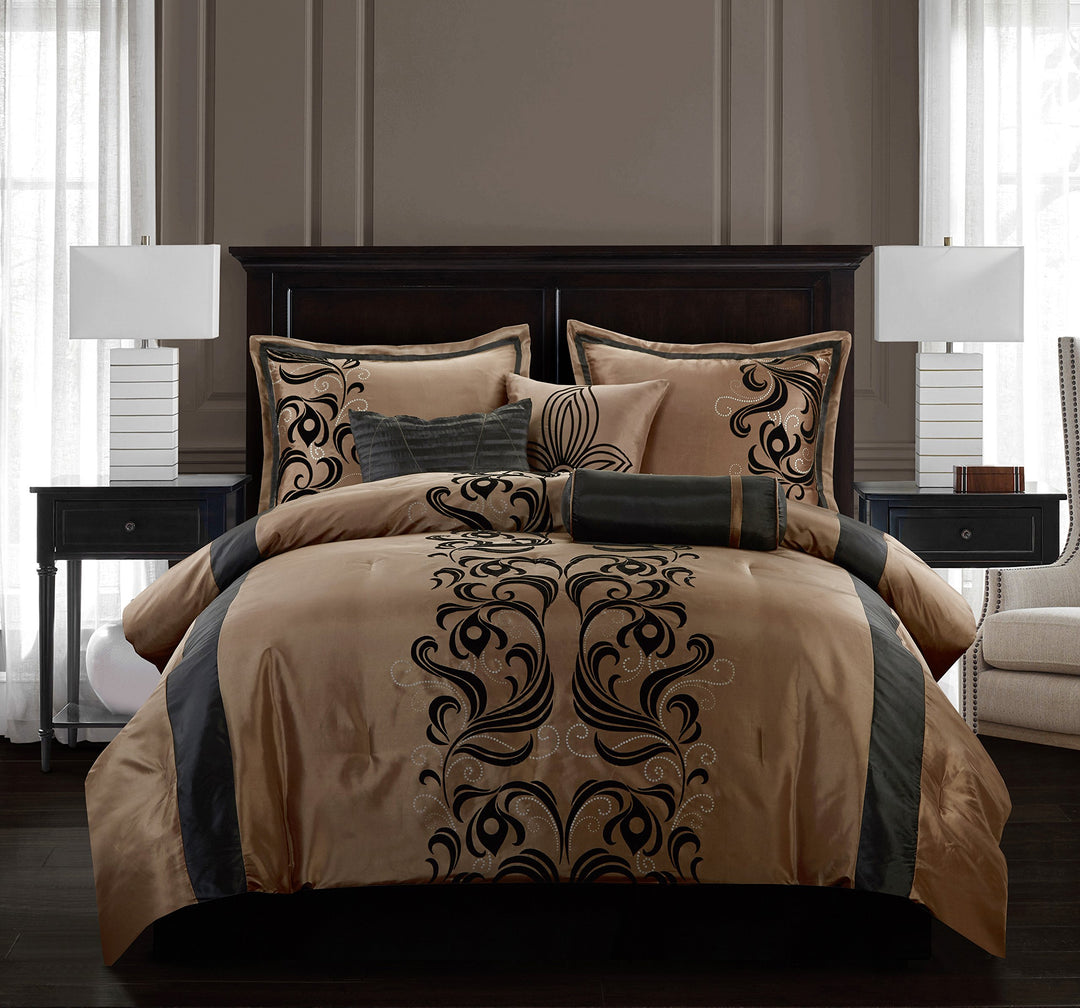 Stratford Park Floral 7-Piece Bedding Comforter Set Cal King Brown Home California King