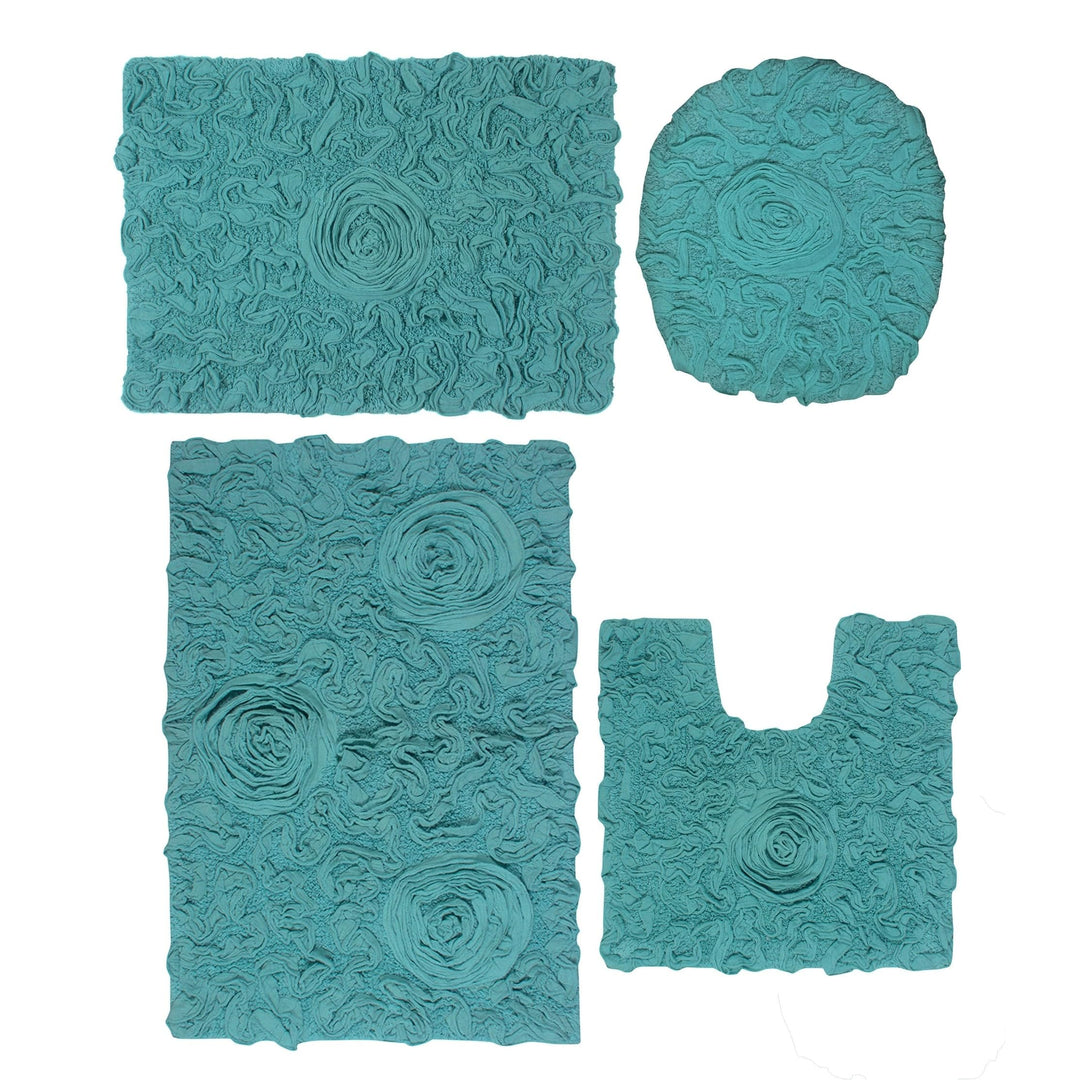 Home Weavers Bell Flower Collection 100% Cotton Tufted Bath Rugs Extra Soft Turquoise