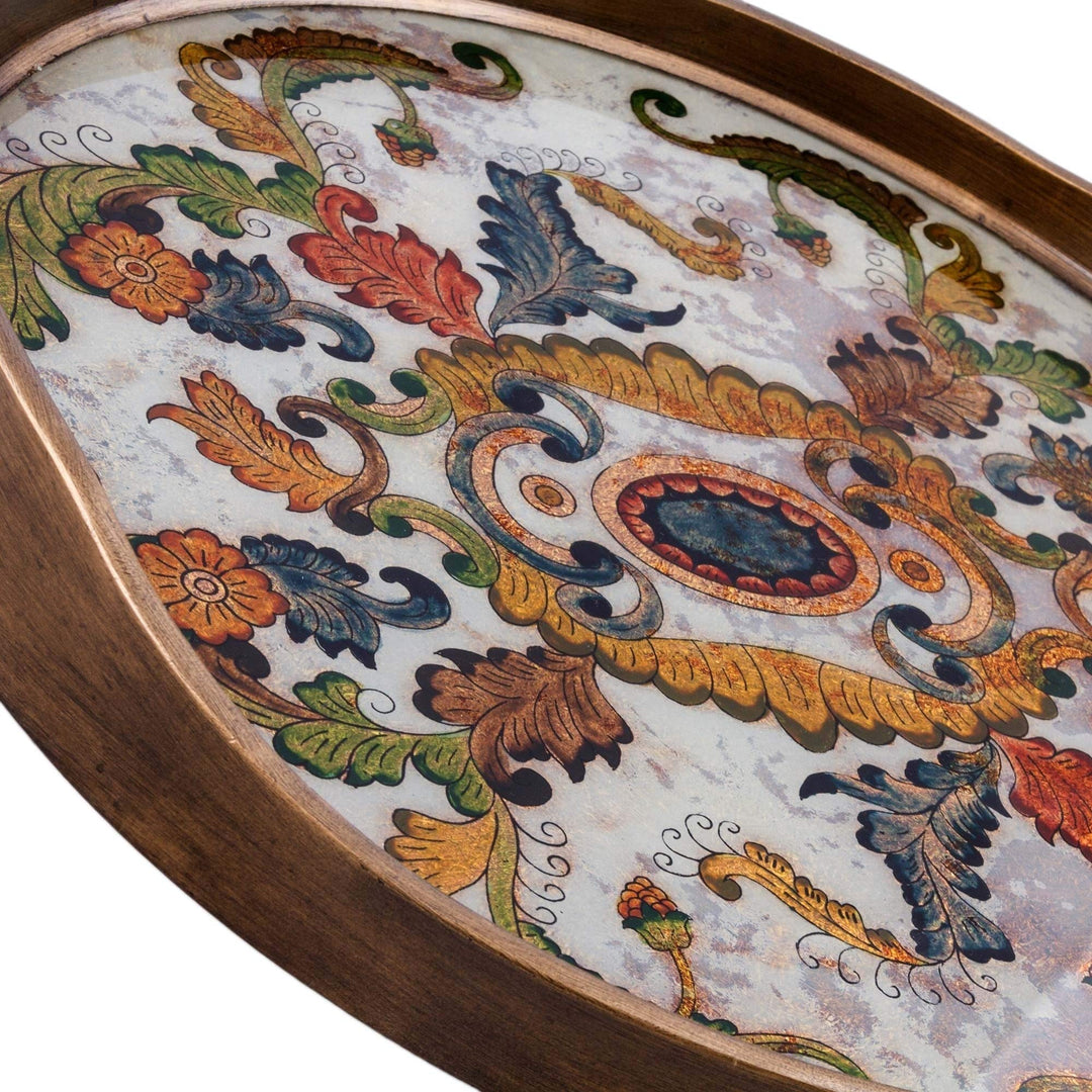 Handmade Reverse Painted Glass Tray Floral Heaven (Peru) Brown Multi Color