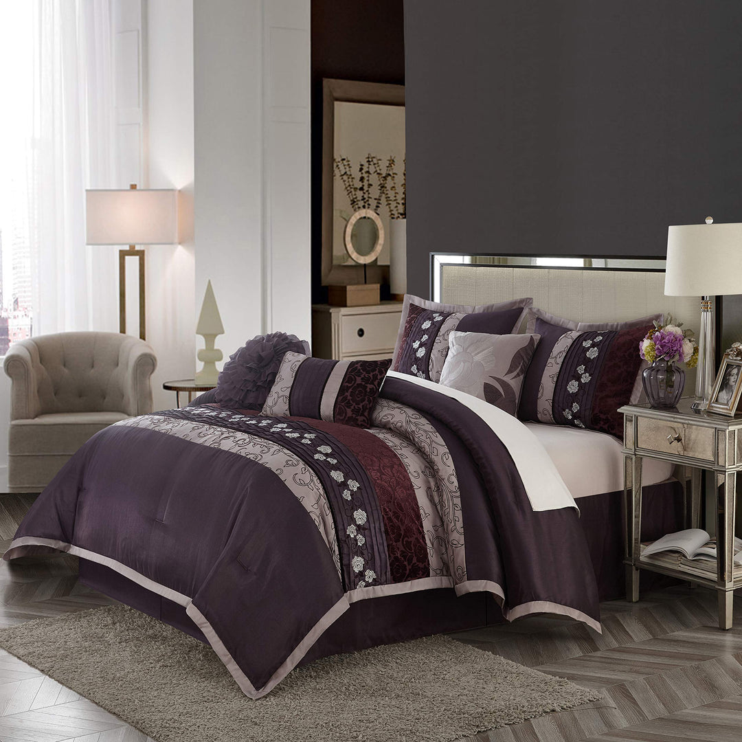 Nanshing Riley Collection Bedroom Comforter Complete 7 Piece Set Queen Purple