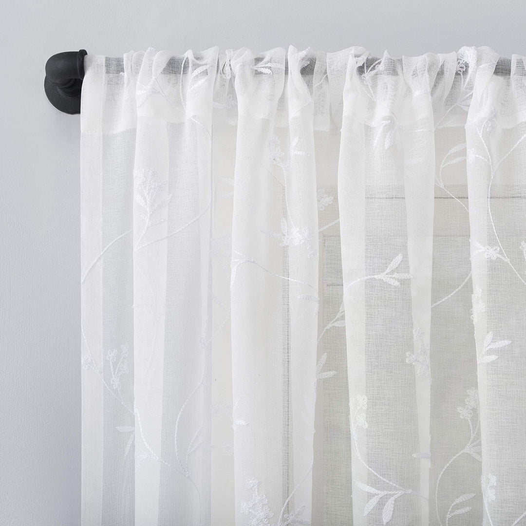 No. 918 Delia Embroidered Floral Sheer Rod Pocket Curtain Valance