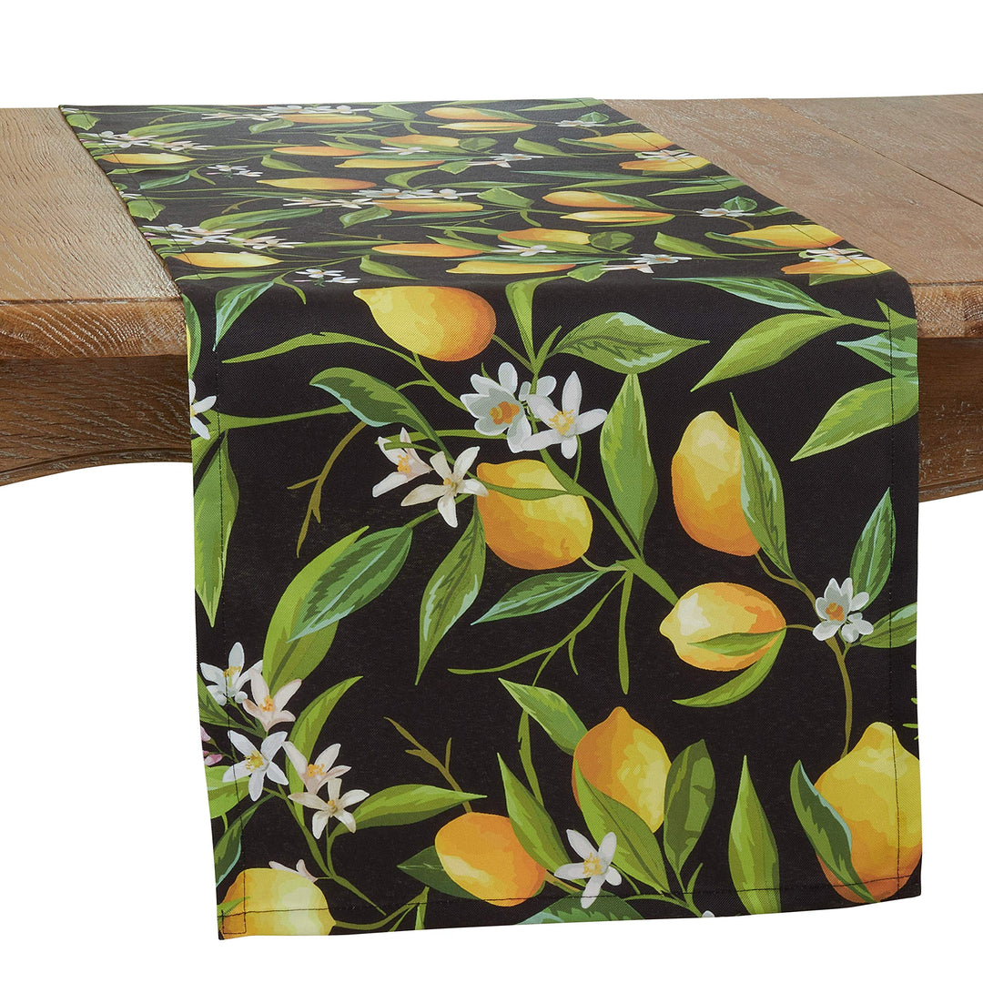 Outdoor Table Runner with Lemon Design Black Polyester