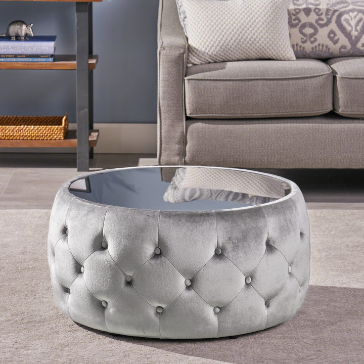 Christopher Knight Home Ivy Glam Velvet and Tempered Glass Coffee Table