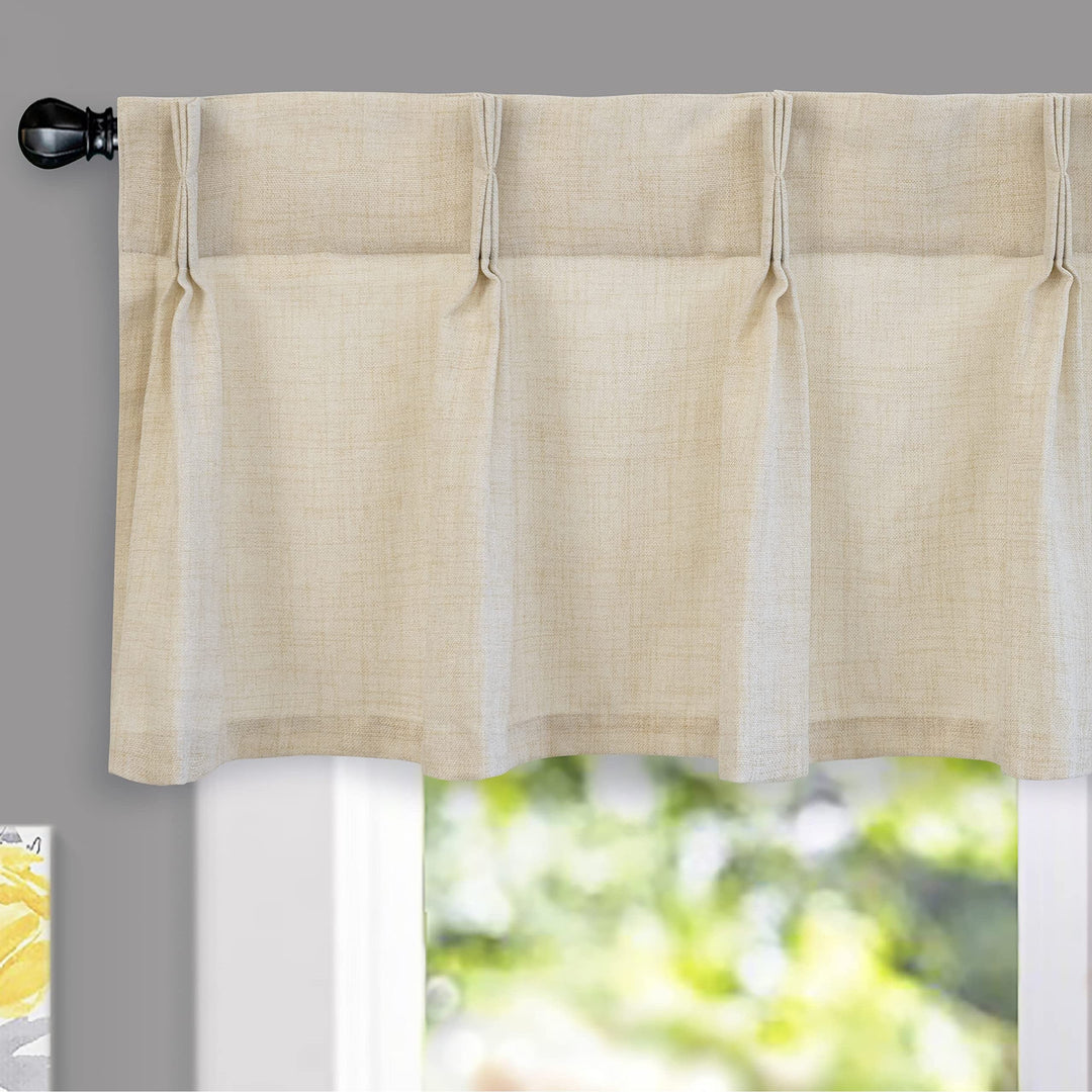 Pinch Pleat Valance for Kitchen Window Linen Textured 52" Width X 16" Length